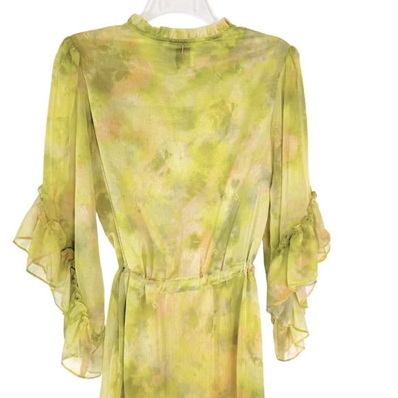 MISA Marcele Chartreuse Abstract Ruffle Midi Dress Size XS NWT - Picture 6 of 10
